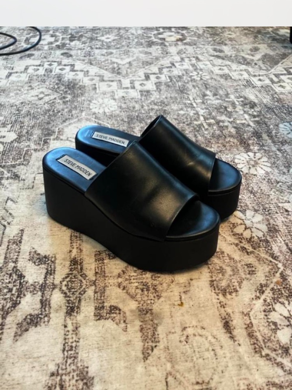 Steve Madden Black Platform Slide Mules